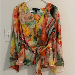 White House Black Market Vibrant Sheer Floral Blouse